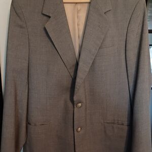 Canali Gray Polyester Wool Suit Jacket 40R Single-Breasted Two-Button Gold.